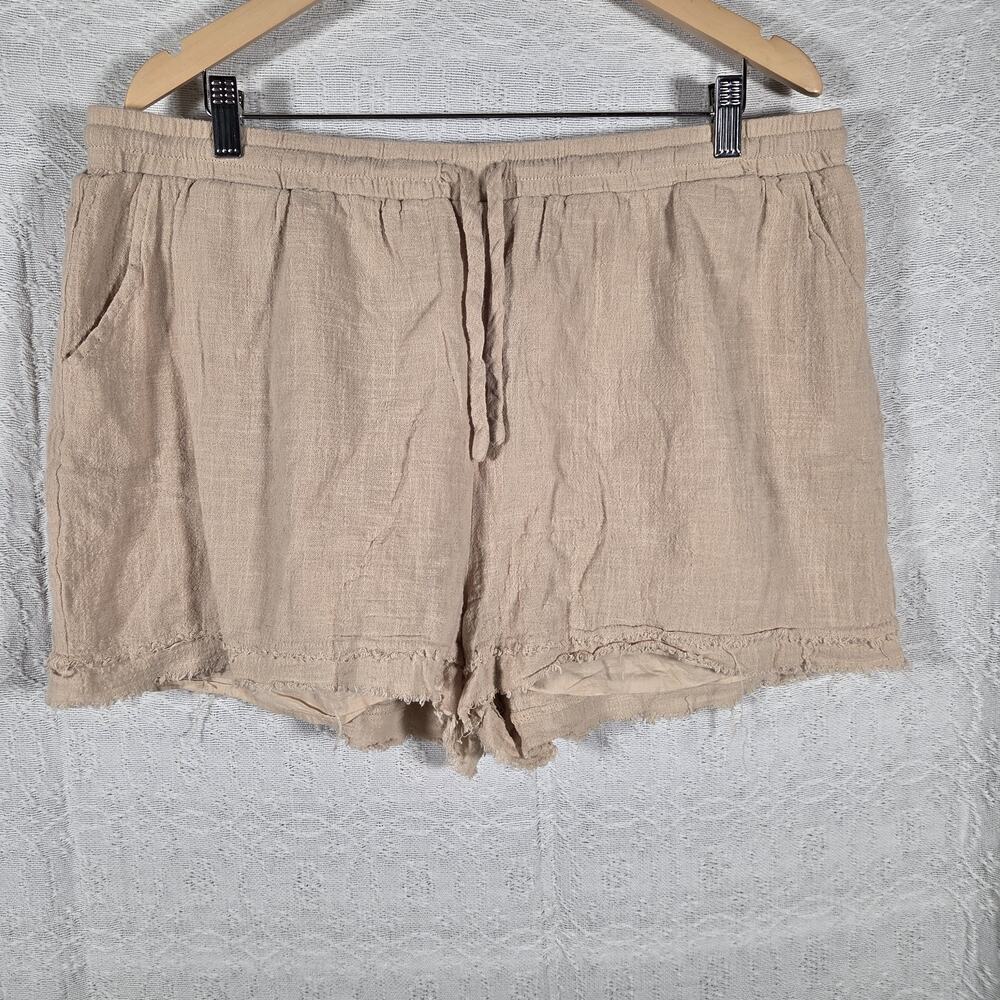 Women’s 2X Beige Cotton Gauze Shorts Drawstring Elastic Waist Casual Boho Lounge